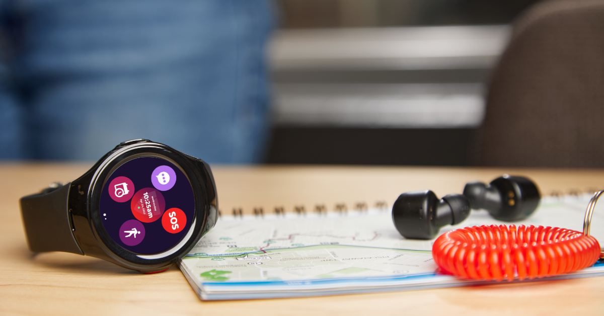 Senior using AI-powered smartwatch for health monitoring with heart rate and vital signs tracking display