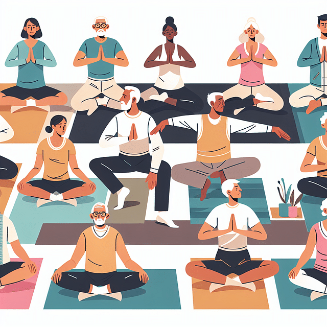 seniors participating in a yoga class at a senior living community