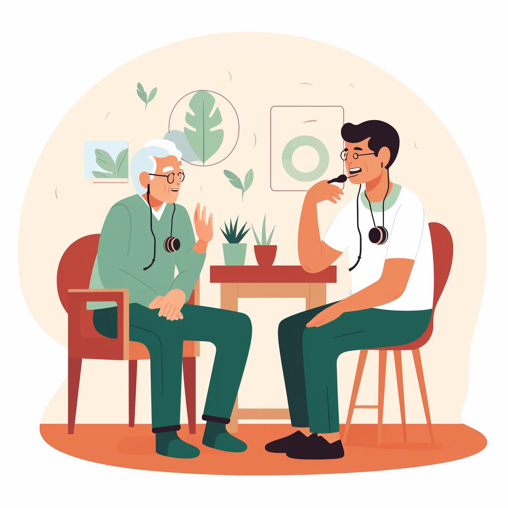 Elderly person consulting with a doctor about hearing loss