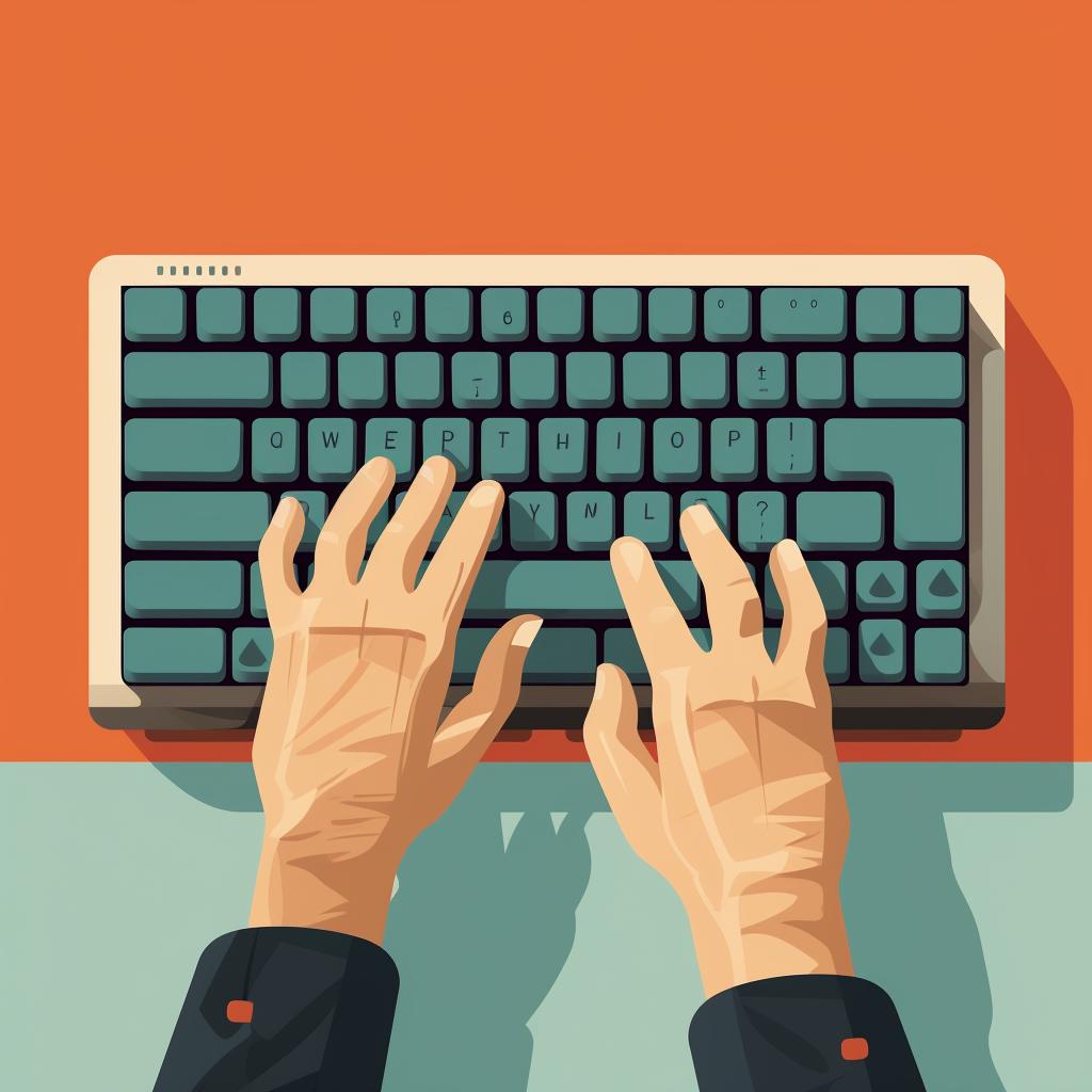 Elderly hands typing on a large print keyboard