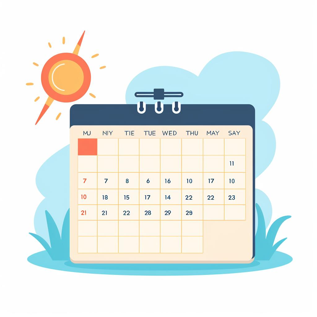 Calendar marked with daily light therapy sessions